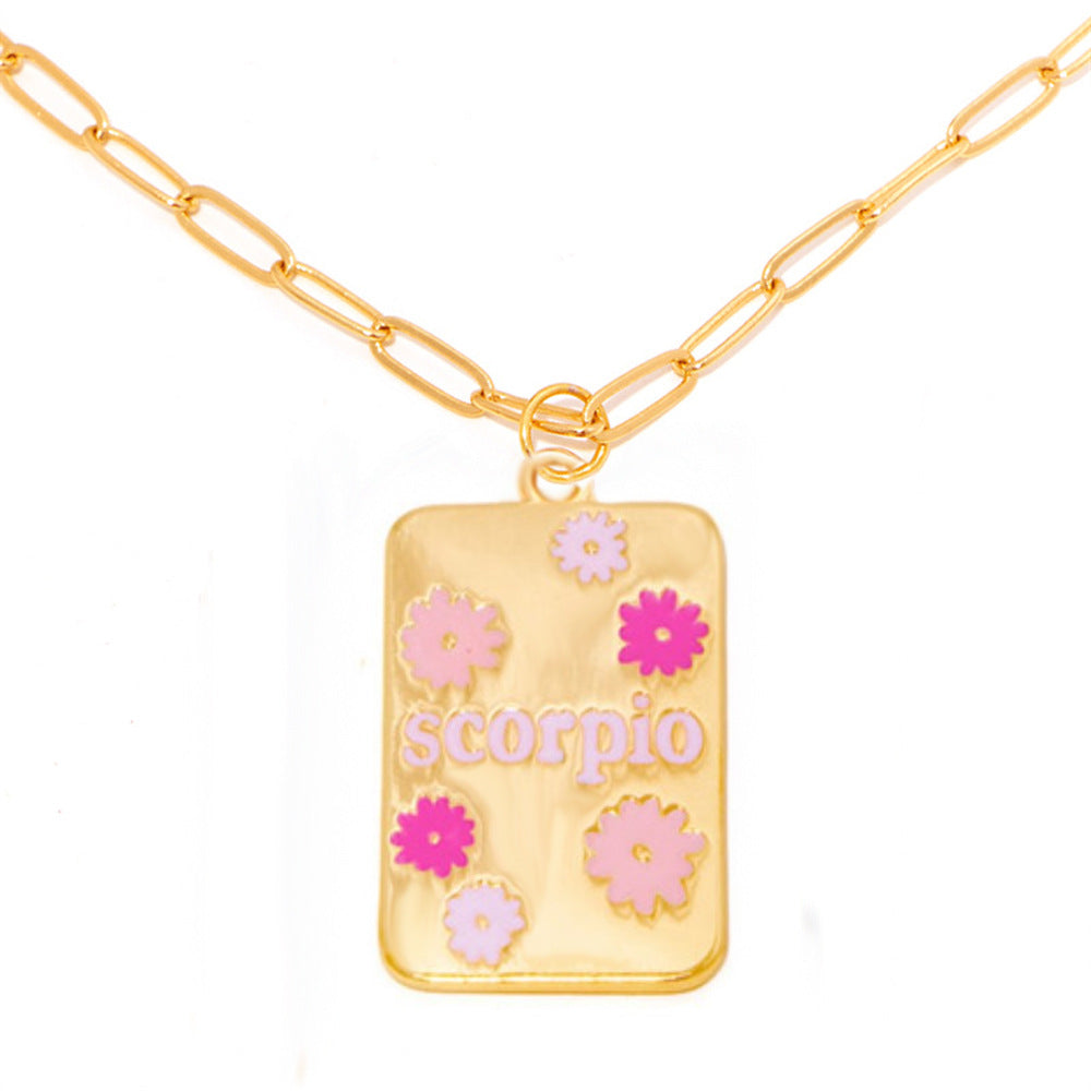 INS Style Oil Dripping 12 Constellation Necklace Copper Plating 18K Real Gold Personalized Clavicle Chain