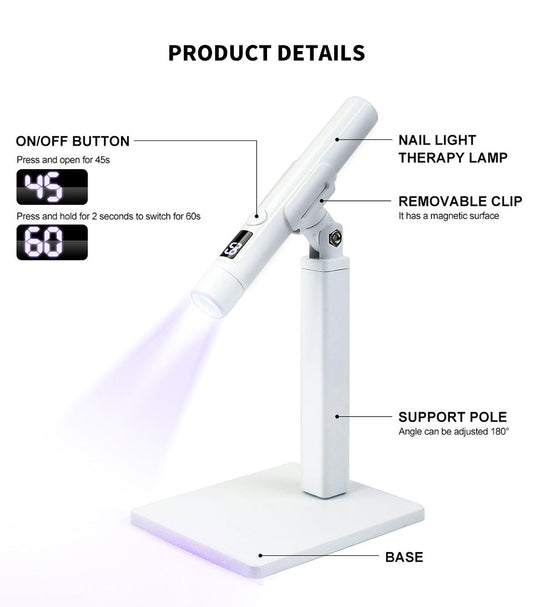 Pink LED Nail Lamp Kit – Handheld UV Light with 360° Rotating Stand for Gel Nails & Tips