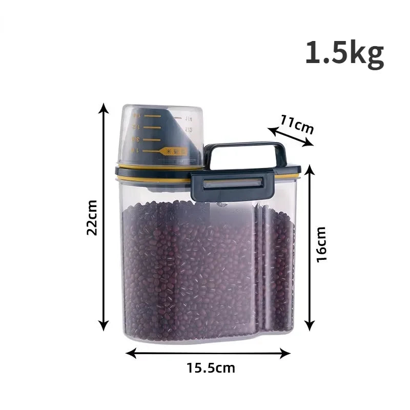 1.5kg/2kg Dog Cat Food Storage Pail with Measuring Cup - Moisture-proof Sealed Plastic Container