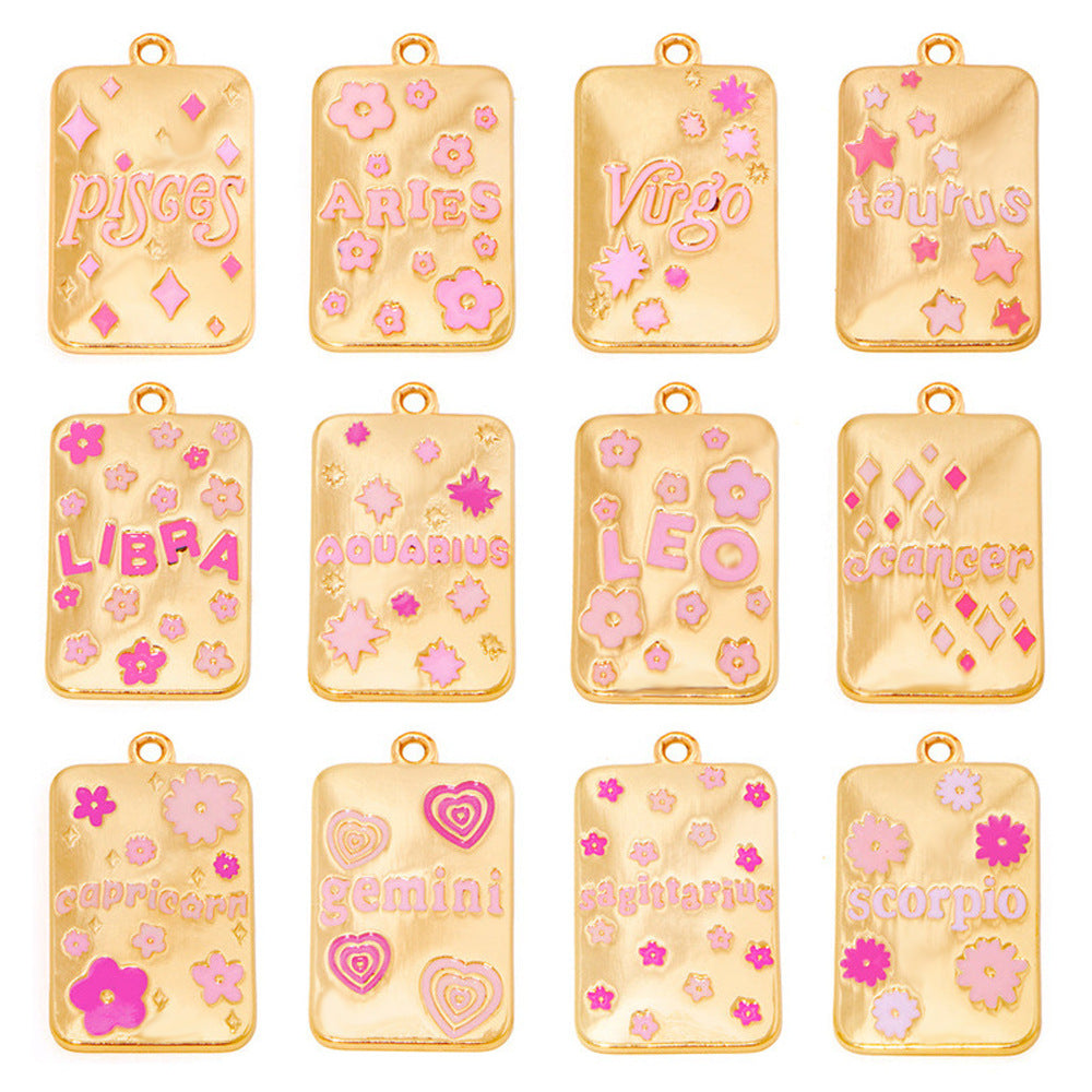 INS Style Oil Dripping 12 Constellation Necklace Copper Plating 18K Real Gold Personalized Clavicle Chain