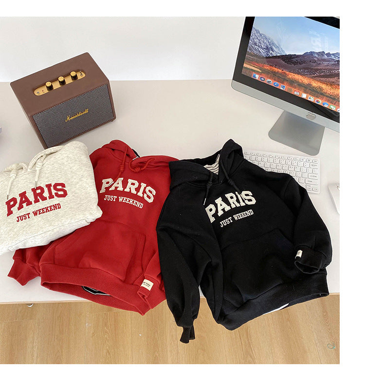 Fleece-lined Autumn And Winter Children's Clothing Thick Hooded Winter Clothes Sweatershirt