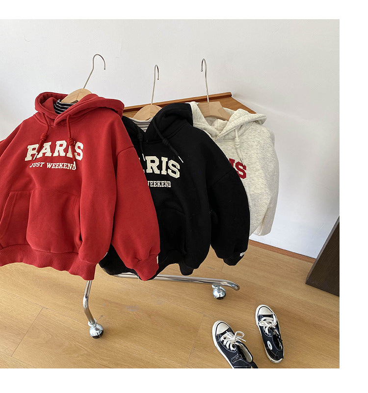 Fleece-lined Autumn And Winter Children's Clothing Thick Hooded Winter Clothes Sweatershirt