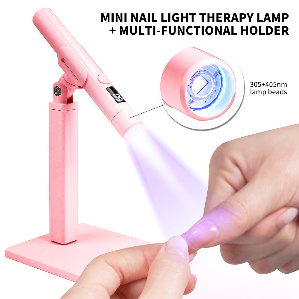 Pink LED Nail Lamp Kit – Handheld UV Light with 360° Rotating Stand for Gel Nails & Tips