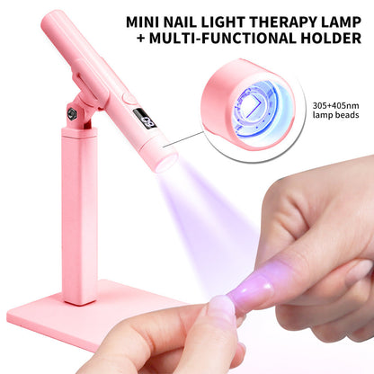 Pink LED Nail Lamp Kit – Handheld UV Light with 360° Rotating Stand for Gel Nails & Tips