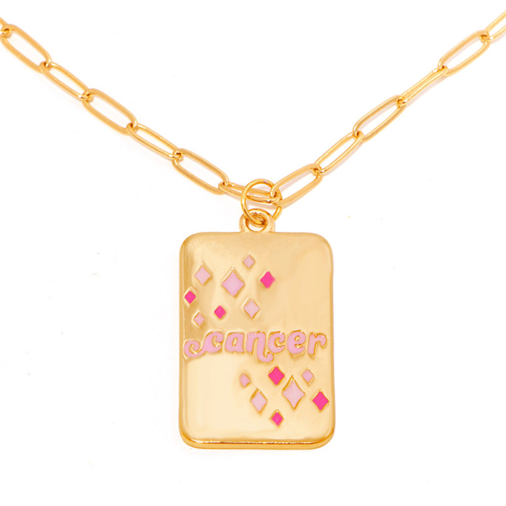 INS Style Oil Dripping 12 Constellation Necklace Copper Plating 18K Real Gold Personalized Clavicle Chain