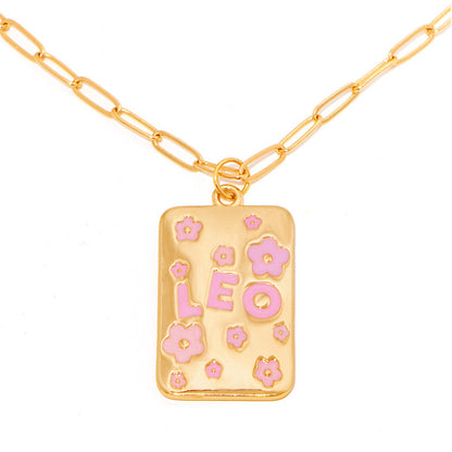 INS Style Oil Dripping 12 Constellation Necklace Copper Plating 18K Real Gold Personalized Clavicle Chain