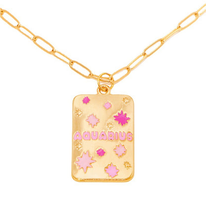 INS Style Oil Dripping 12 Constellation Necklace Copper Plating 18K Real Gold Personalized Clavicle Chain