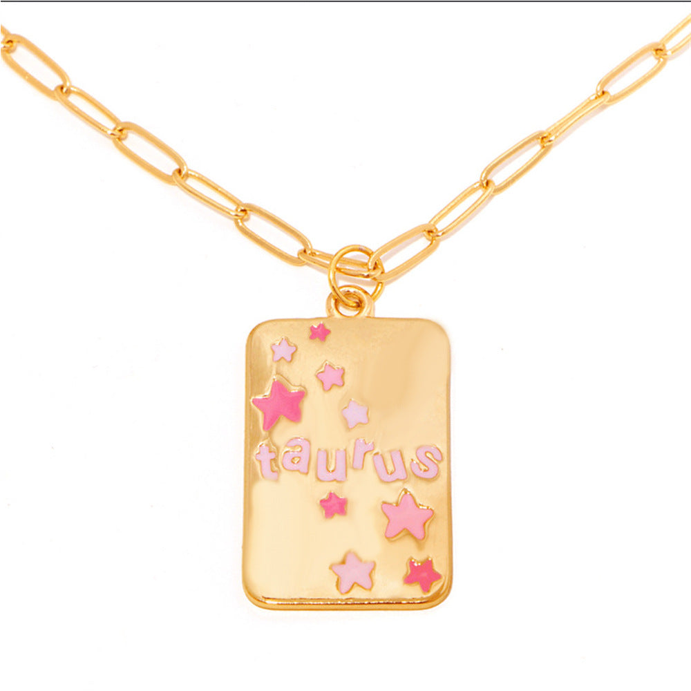 INS Style Oil Dripping 12 Constellation Necklace Copper Plating 18K Real Gold Personalized Clavicle Chain