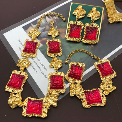 Gold-plated Fog Gold And Silver Pin Stud Earrings Bracelet And Necklace Set