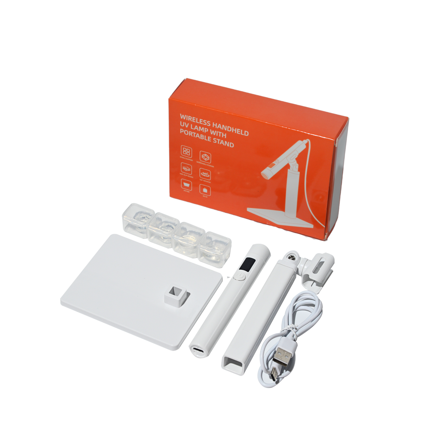 Pink LED Nail Lamp Kit – Handheld UV Light with 360° Rotating Stand for Gel Nails & Tips