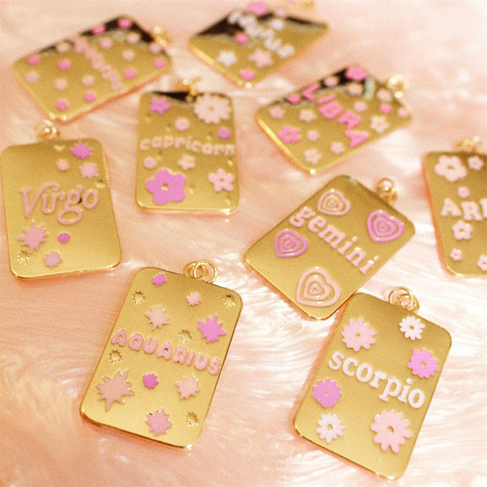 INS Style Oil Dripping 12 Constellation Necklace Copper Plating 18K Real Gold Personalized Clavicle Chain