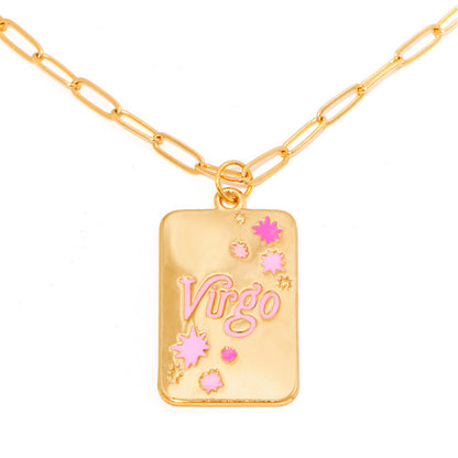 INS Style Oil Dripping 12 Constellation Necklace Copper Plating 18K Real Gold Personalized Clavicle Chain