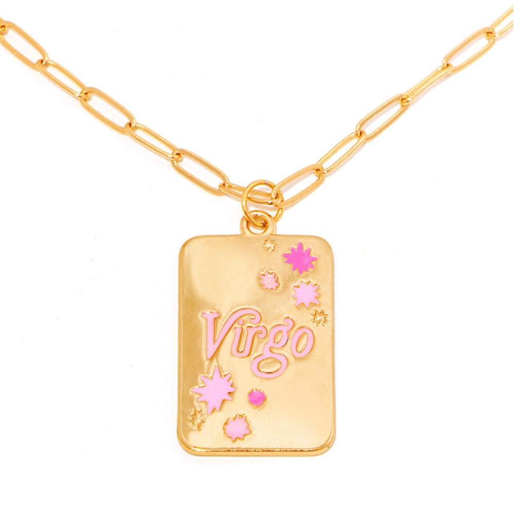 INS Style Oil Dripping 12 Constellation Necklace Copper Plating 18K Real Gold Personalized Clavicle Chain