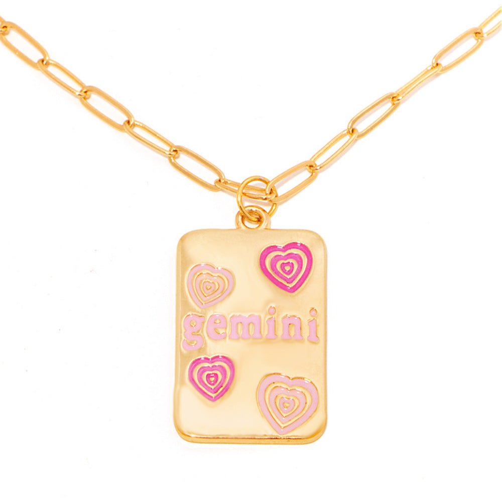 INS Style Oil Dripping 12 Constellation Necklace Copper Plating 18K Real Gold Personalized Clavicle Chain