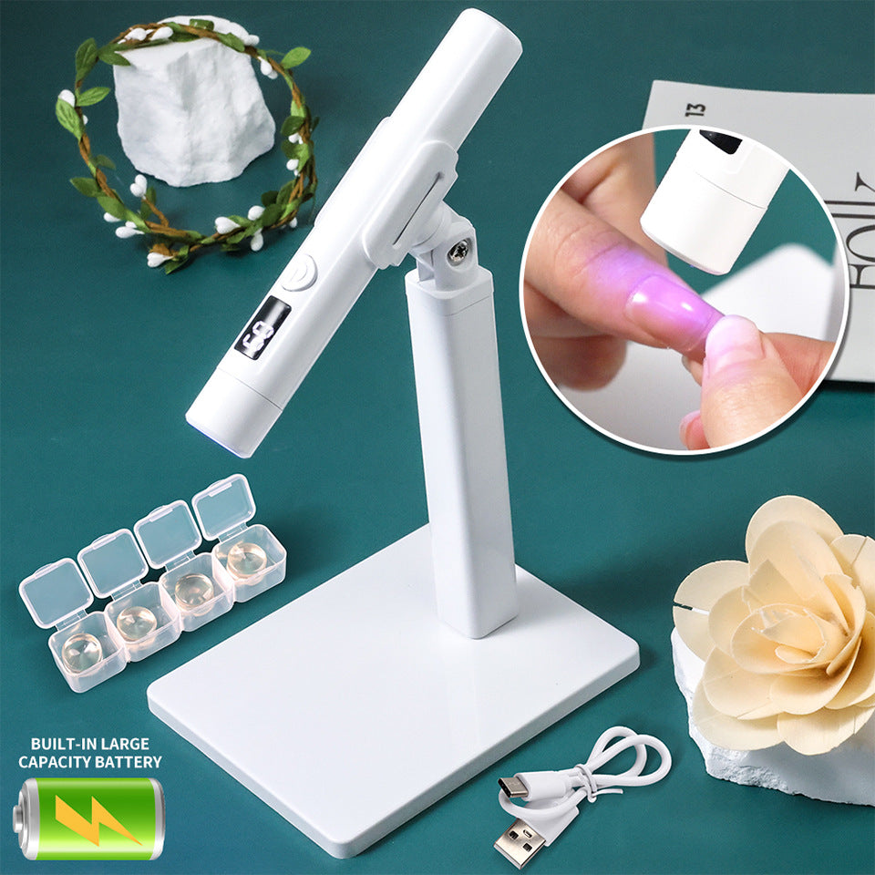 Pink LED Nail Lamp Kit – Handheld UV Light with 360° Rotating Stand for Gel Nails & Tips