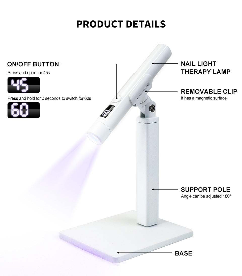 Pink LED Nail Lamp Kit – Handheld UV Light with 360° Rotating Stand for Gel Nails & Tips
