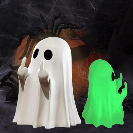 Halloween Ghost Figurine – Funny Resin Statue with Middle Finger, Spooky Cute Ghost Ornament for Home, Table, Fireplace & Porch Halloween Décor