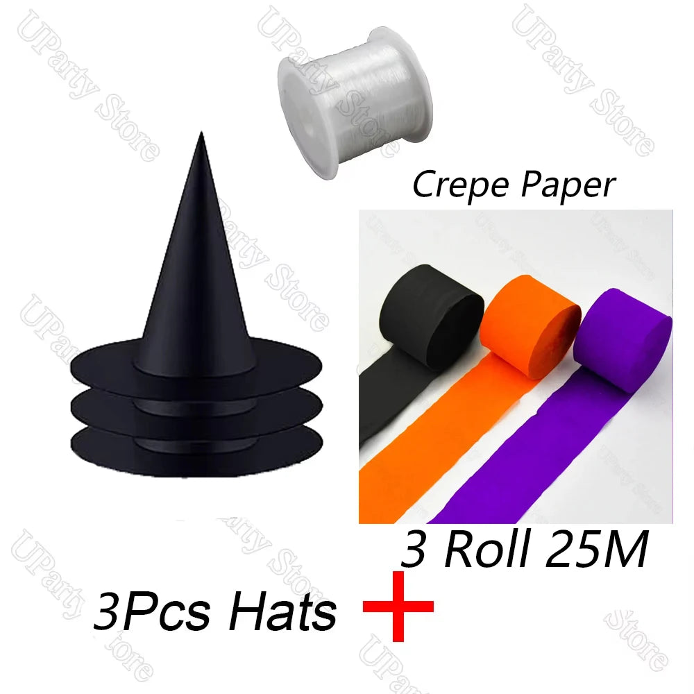 6/12Pcs Halloween Black Witches Hats with Rope Hanging Wizard Hats Bulk for Home Outdoor Porch Halloween Decoration Party Favor