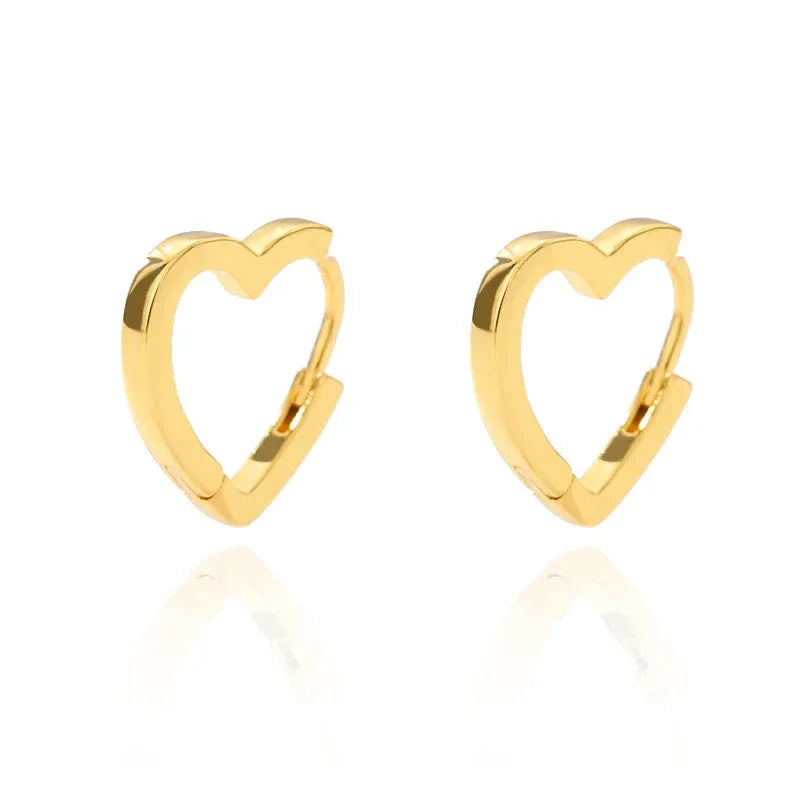Zircon Heart Hoop Earrings – Gold Stainless Steel, Waterproof