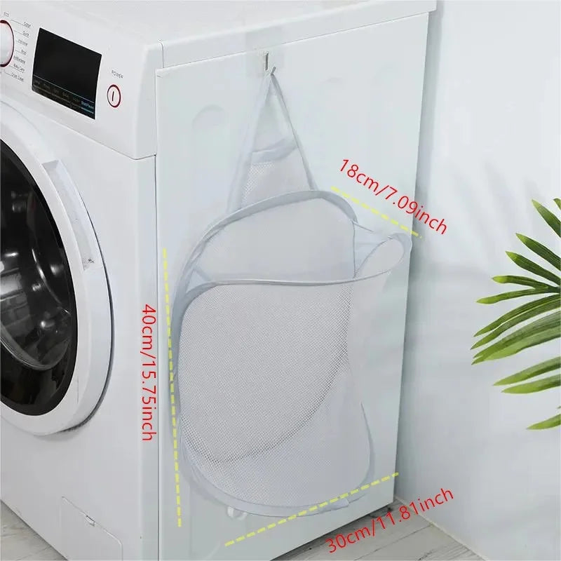 Portable Mesh Pop Up Laundry Hamper Wide Opening Breathable Collapsible Space-Saving Laundry Basket Dorm Travel Bathroom Items
