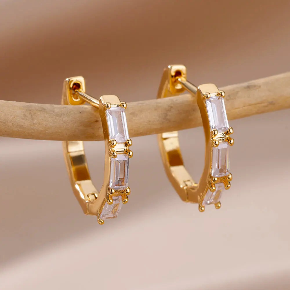 Zircon Heart Hoop Earrings – Gold Stainless Steel, Waterproof
