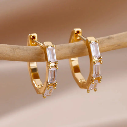 Zircon Heart Hoop Earrings – Gold Stainless Steel, Waterproof