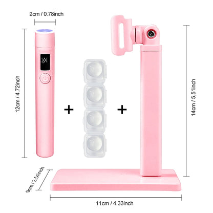 Pink LED Nail Lamp Kit – Handheld UV Light with 360° Rotating Stand for Gel Nails & Tips