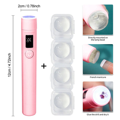 Pink LED Nail Lamp Kit – Handheld UV Light with 360° Rotating Stand for Gel Nails & Tips