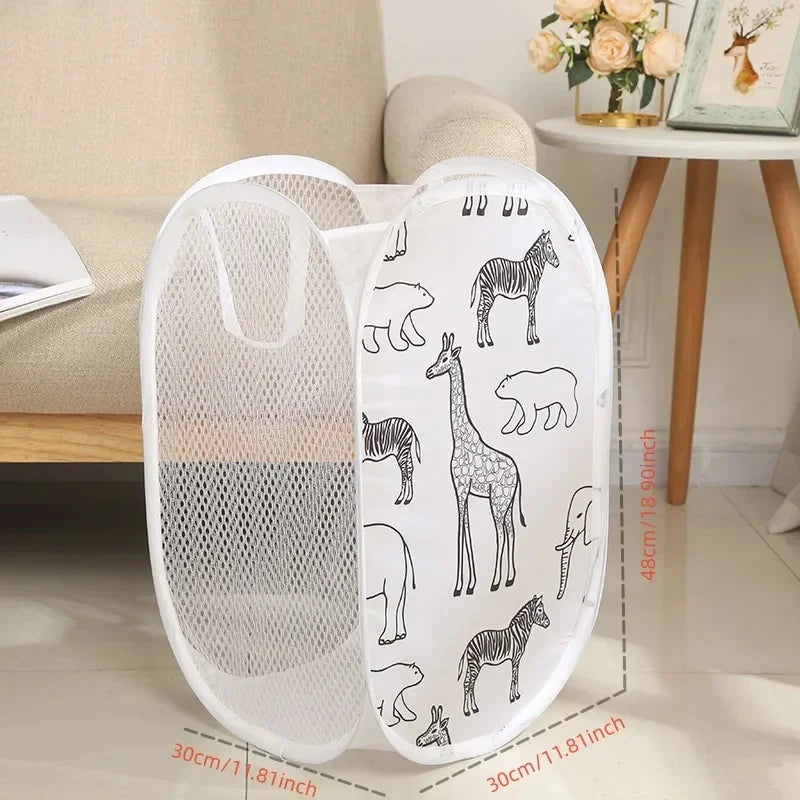Portable Mesh Pop Up Laundry Hamper Wide Opening Breathable Collapsible Space-Saving Laundry Basket Dorm Travel Bathroom Items