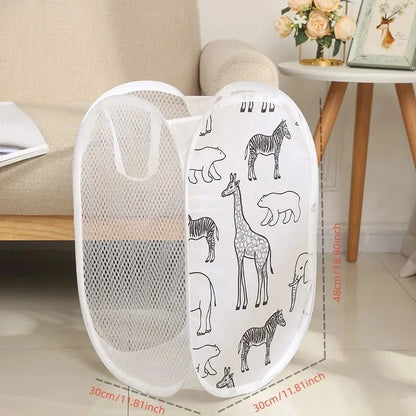 Portable Mesh Pop Up Laundry Hamper Wide Opening Breathable Collapsible Space-Saving Laundry Basket Dorm Travel Bathroom Items