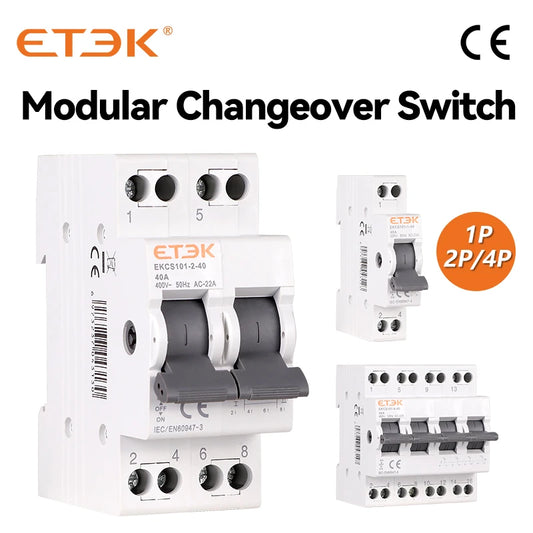 ETEK MTS Dual Power Manual Transfer Switch Din Rail Modular Changeover Switch Interlock Circuit Breaker 1P 2P 4P EKCS101