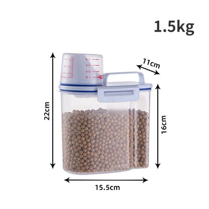 1.5kg/2kg Dog Cat Food Storage Pail with Measuring Cup - Moisture-proof Sealed Plastic Container