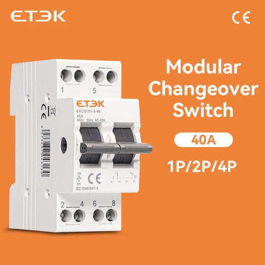 ETEK MTS Dual Power Manual Transfer Switch Din Rail Modular Changeover Switch Interlock Circuit Breaker 1P 2P 4P EKCS101