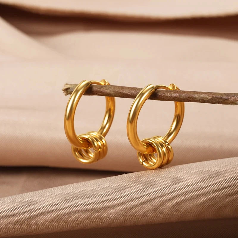 Zircon Heart Hoop Earrings – Gold Stainless Steel, Waterproof