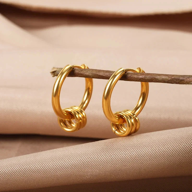 Zircon Heart Hoop Earrings – Gold Stainless Steel, Waterproof