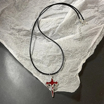 Unisex Star Pendant Leather Rope Necklace