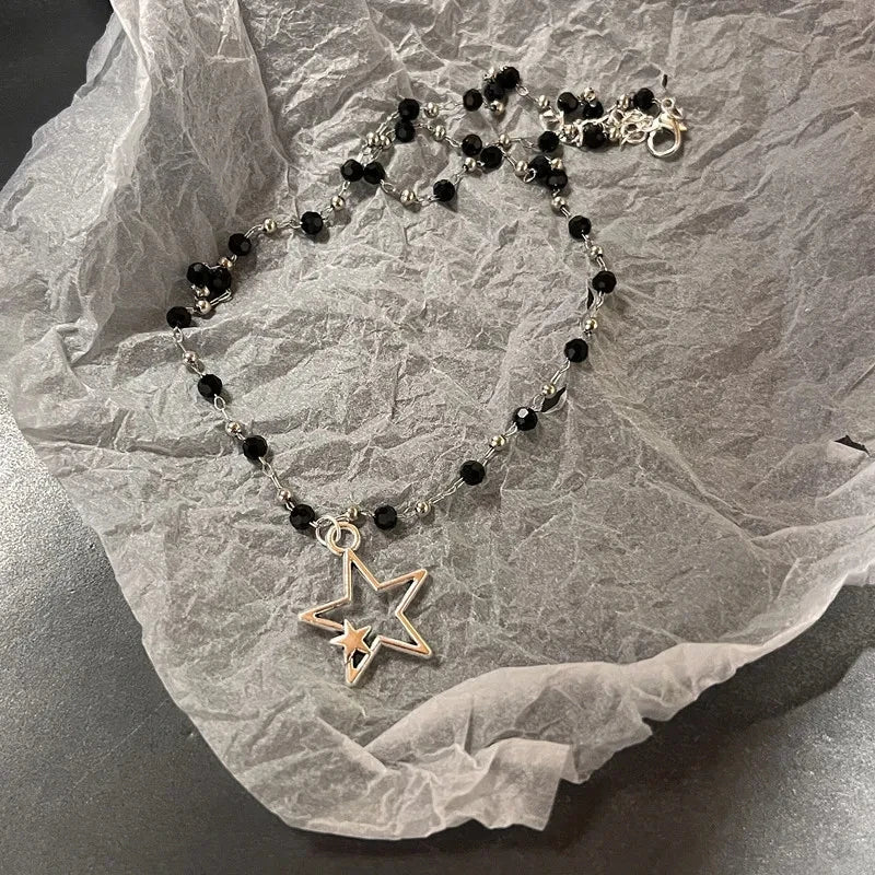 Unisex Star Pendant Leather Rope Necklace