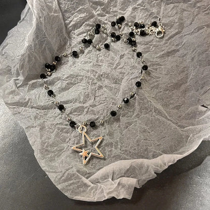 Unisex Star Pendant Leather Rope Necklace