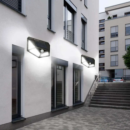 Lampă Solară Perete 100 LED - 1400 Lumeni, Senzor Mișcare, 3 Moduri Iluminat. Aprinde Automat Noaptea, IP65 Rezistentă la Apă. Luminează 8 Ore - Ideală pentru Grindă, Balcon, Curte.