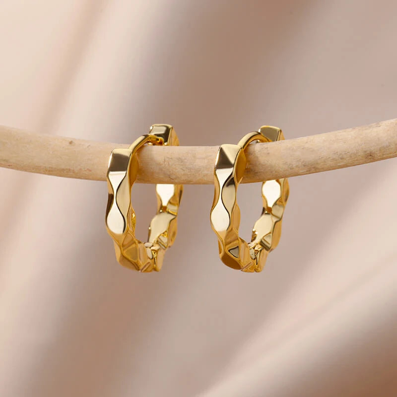 Zircon Heart Hoop Earrings – Gold Stainless Steel, Waterproof