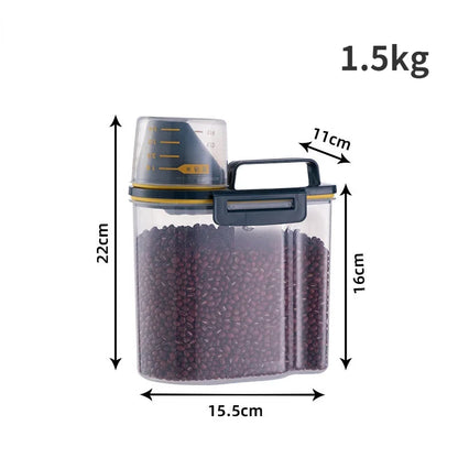 1.5kg/2kg Dog Cat Food Storage Pail with Measuring Cup - Moisture-proof Sealed Plastic Container