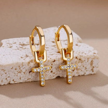 Zircon Heart Hoop Earrings – Gold Stainless Steel, Waterproof