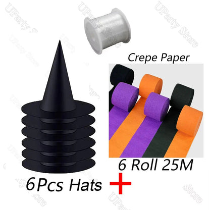 6/12Pcs Halloween Black Witches Hats with Rope Hanging Wizard Hats Bulk for Home Outdoor Porch Halloween Decoration Party Favor