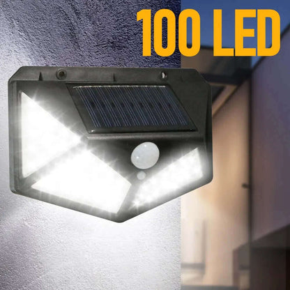 Lampă Solară Perete 100 LED - 1400 Lumeni, Senzor Mișcare, 3 Moduri Iluminat. Aprinde Automat Noaptea, IP65 Rezistentă la Apă. Luminează 8 Ore - Ideală pentru Grindă, Balcon, Curte.