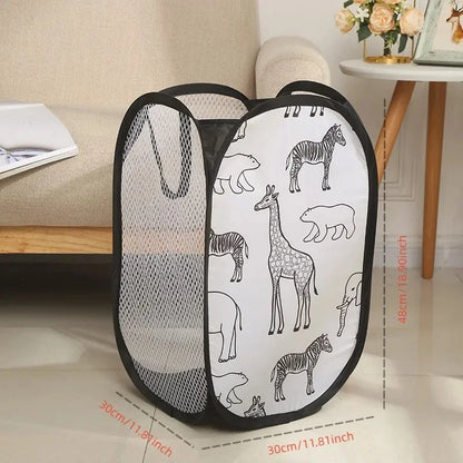 Portable Mesh Pop Up Laundry Hamper Wide Opening Breathable Collapsible Space-Saving Laundry Basket Dorm Travel Bathroom Items