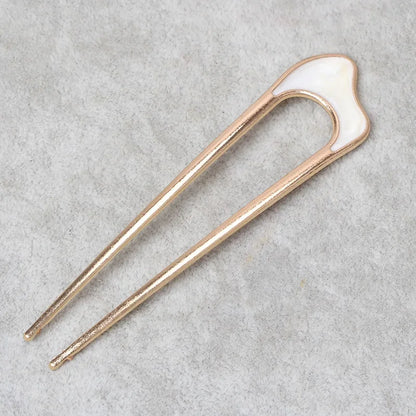 Fashion Luxury Silver Gold Color Elegant Shell Enamel Hairpin for Women Metal U Shape Hair Stick Hairwear Accessories Jewelry