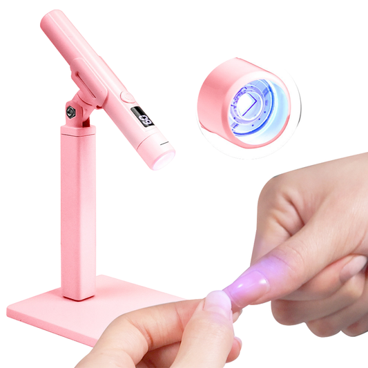 Pink LED Nail Lamp Kit – Handheld UV Light with 360° Rotating Stand for Gel Nails & Tips