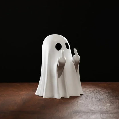 Halloween Ghost Figurine – Funny Resin Statue with Middle Finger, Spooky Cute Ghost Ornament for Home, Table, Fireplace & Porch Halloween Décor