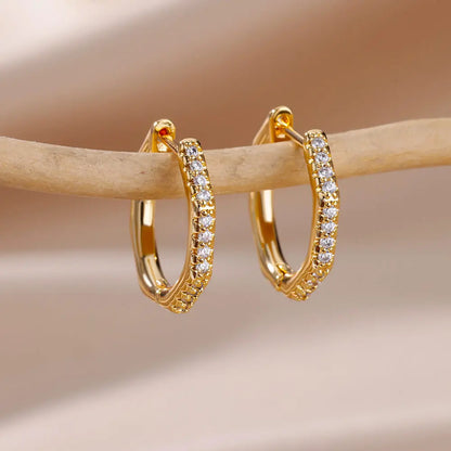 Zircon Heart Hoop Earrings – Gold Stainless Steel, Waterproof
