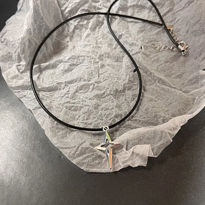Unisex Star Pendant Leather Rope Necklace